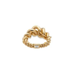 Curb Chain Ring | Large Scale | Yellow Gold | Diamond Detail
