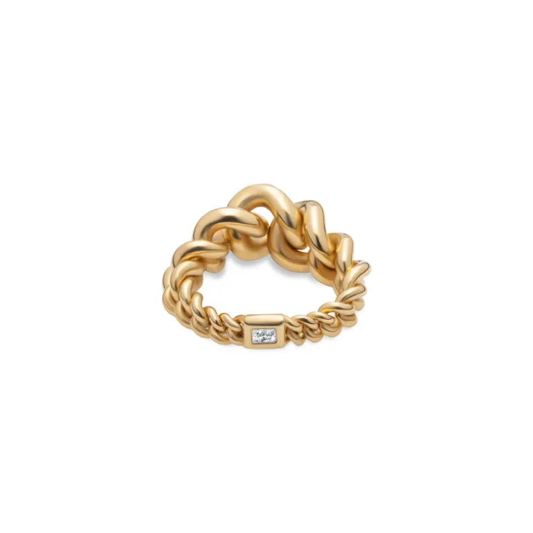 Curb Chain Ring | Large Scale | Yellow Gold | Diamond Detail