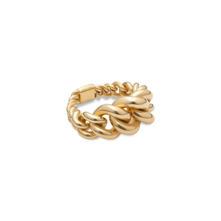 Curb Chain Ring | Large Scale | Yellow Gold | Diamond Detail