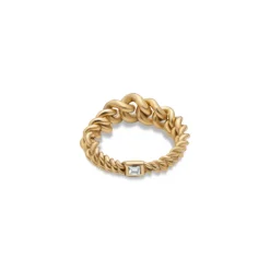 Curb Chain Ring | Medium Scale | Yellow Gold | Diamond Detail