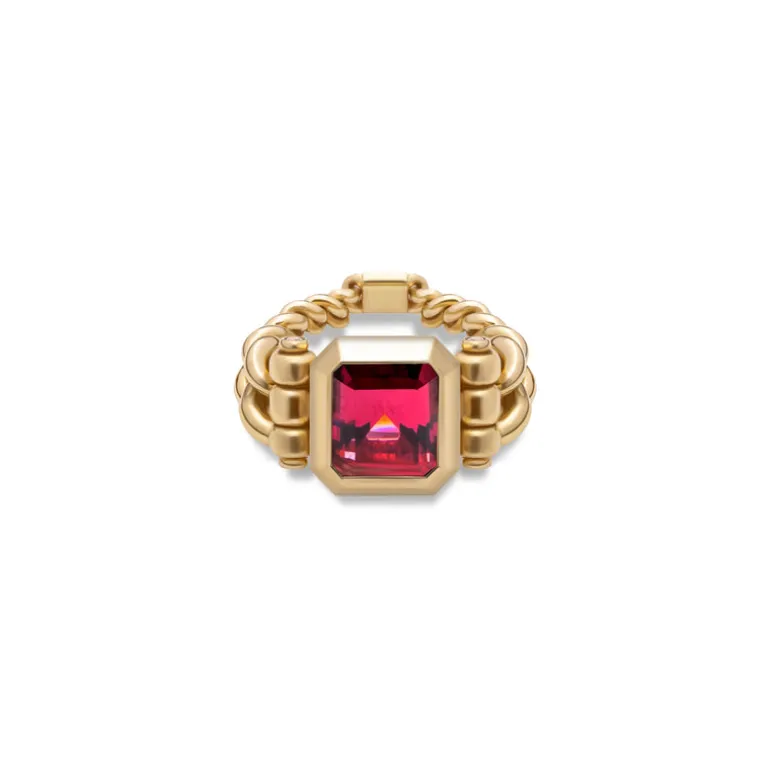 Curb Chain Ring | Purple Tourmaline | Yellow Gold | Diamond Details