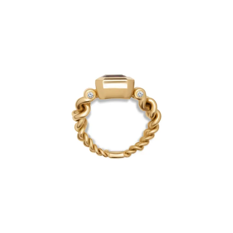 Curb Chain Ring | Purple Tourmaline | Yellow Gold | Diamond Details