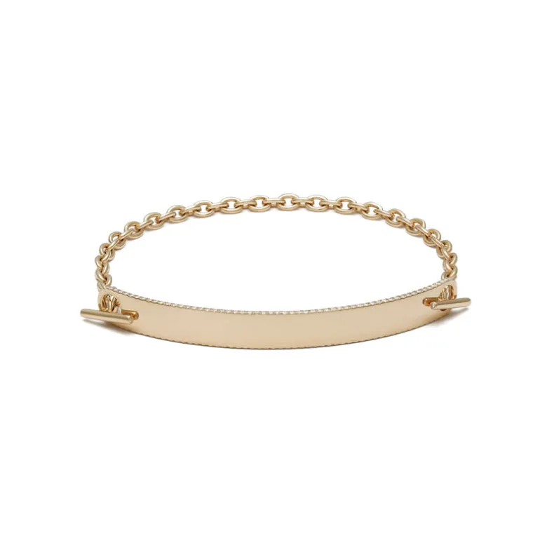 ID Bar Bracelet | 70mm Wide - 7mm Height | Pave Detail | Yellow Gold