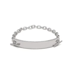 ID Bar Bracelet | 50mm Wide - 9mm Height | Pave Detail | White Gold