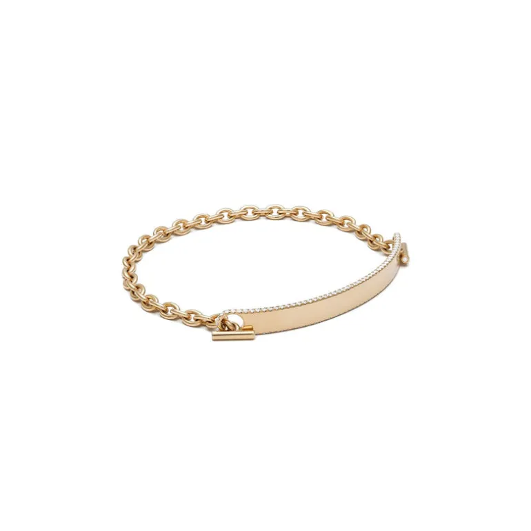 ID Bar Bracelet | 50mm Wide - 5mm Height | Pave Detail | Yellow Gold