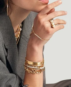 ID Bar Bracelet | 50mm Wide - 9mm Height | Pave Detail | Yellow Gold