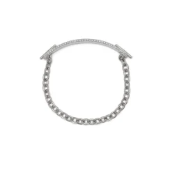 ID Bar Bracelet | 50mm Wide - 9mm Height | Pave Detail | White Gold
