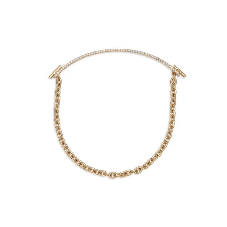 ID Bar Bracelet | 50mm Wide - 5mm Height | Pave Detail | Yellow Gold