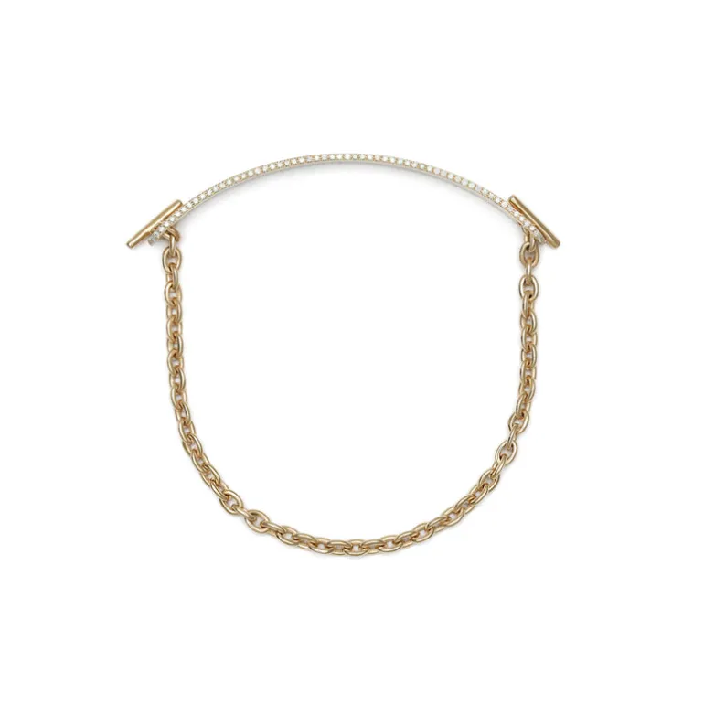 ID Bar Bracelet | 70mm Wide - 7mm Height | Pave Detail | Yellow Gold