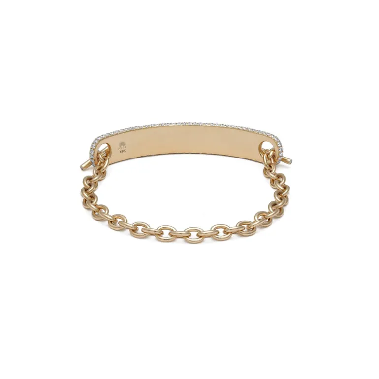 ID Bar Bracelet | 50mm Wide - 9mm Height | Pave Detail | Yellow Gold