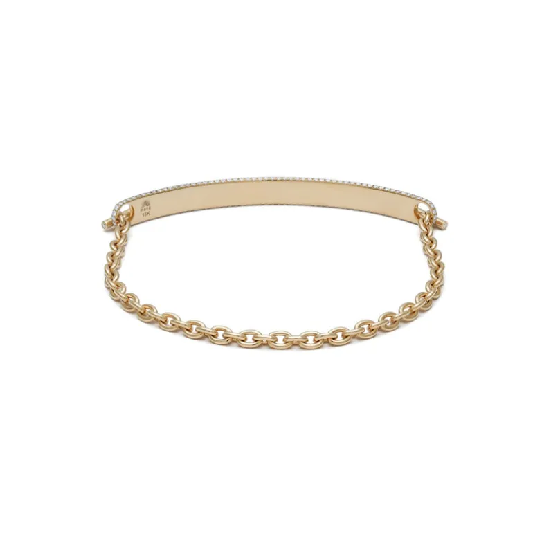 ID Bar Bracelet | 70mm Wide - 5mm Height | Pave Detail | Yellow Gold