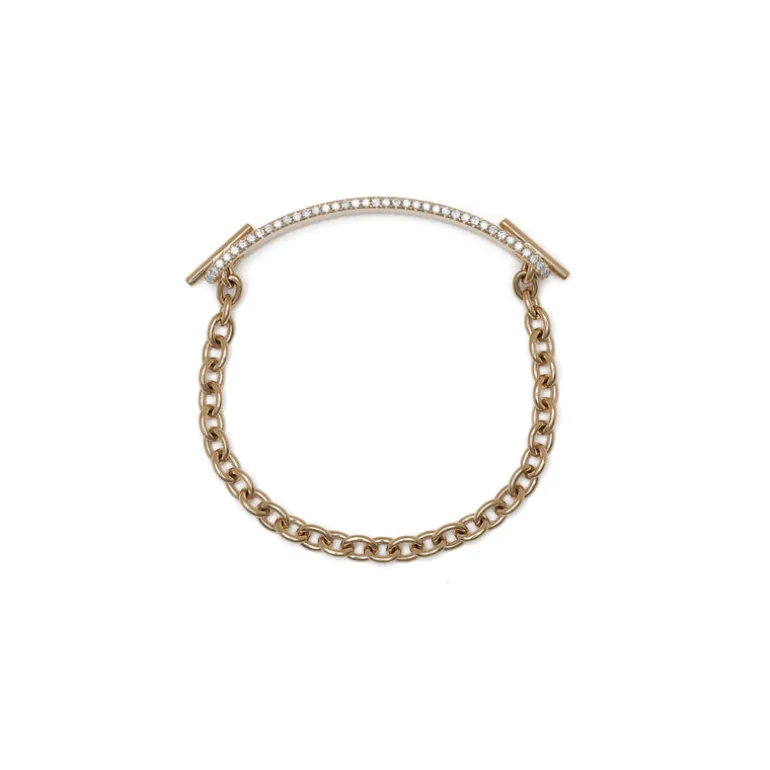 ID Bar Bracelet | 50mm Wide - 9mm Height | Pave Detail | Yellow Gold