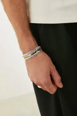 Mini Rizon Bracelet | Brown Pattern | Silver Discs