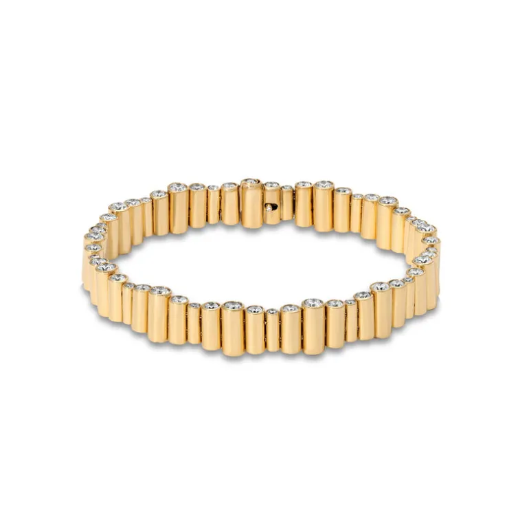 Mixed Capsule Bracelet | Diamonds Edge Detail Detail | Yellow Gold
