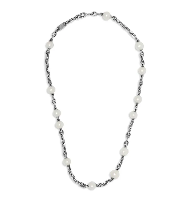 Sicar Necklace | White Pearls | Oxidized Sterling Silver