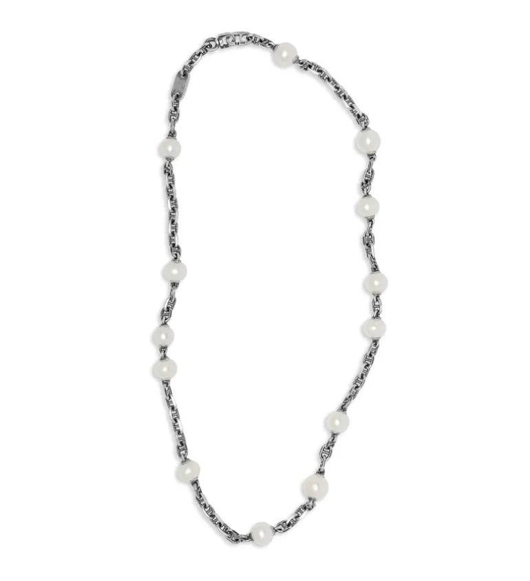 Sicar Necklace | White Pearls | Oxidized Sterling Silver