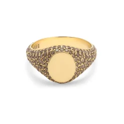 Sig Oval Ring | Pave | Cognac Diamonds | Yellow Gold