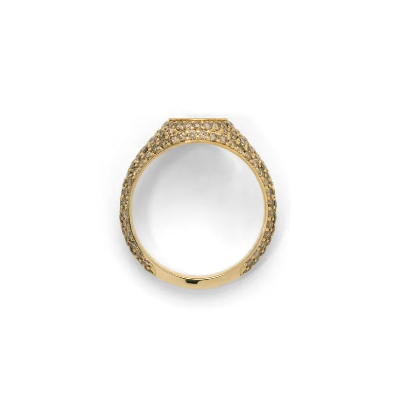 Sig Oval Ring | Pave | Cognac Diamonds | Yellow Gold