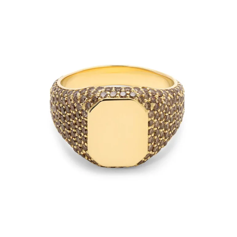Sig Rectangle Ring | Pave | Cognac Diamonds | Yellow Gold