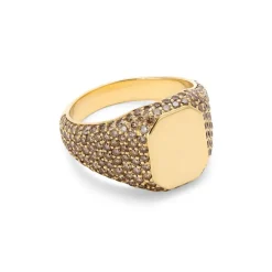 Sig Rectangle Ring | Pave | Cognac Diamonds | Yellow Gold