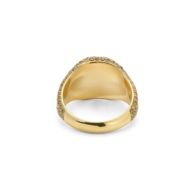 Sig Rectangle Ring | Pave | Cognac Diamonds | Yellow Gold