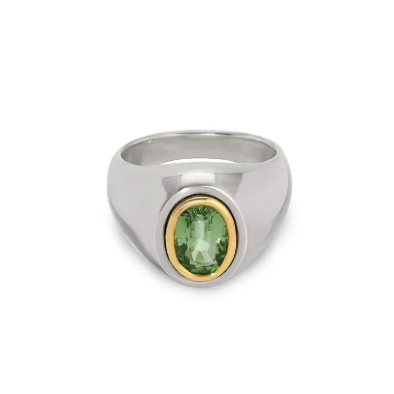 Solitaire Oval Ring | Green Peridot | Mixed Metals