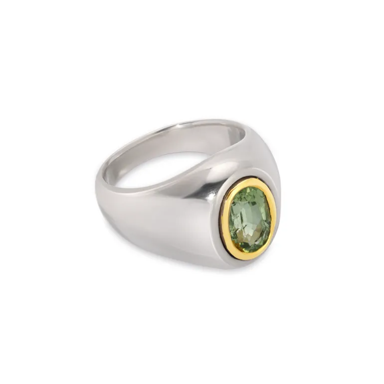 Solitaire Oval Ring | Green Peridot | Mixed Metals