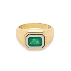 Solitaire Rectangle Ring | Emerald | Small Scale | Mixed Metal