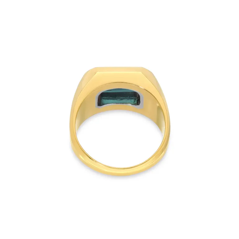 Solitaire Rectangle Ring | Green Tourmaline | Small Scale | Mixed Metal