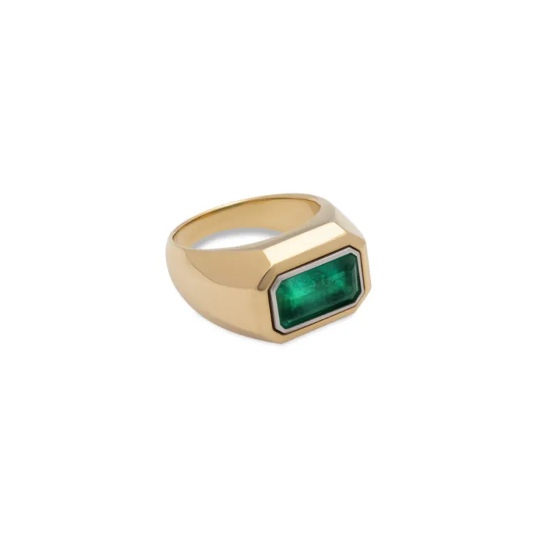 Solitaire Ring | Emerald | Smaller Scale | Mixed Metals