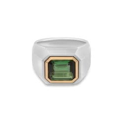 Solitaire Ring | Green Tourmaline | Mixed Metal