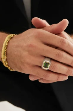 Solitaire Ring | Green Tourmaline | Mixed Metal